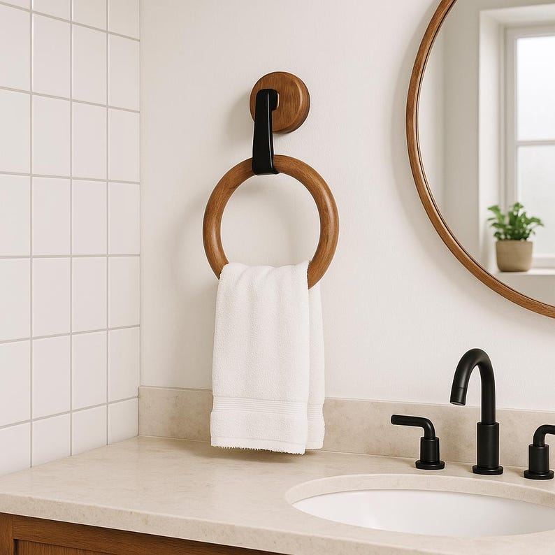 Rustic Rosewood Round Towel Hanger – Wooden Wall Hook, Bathroom Hand ...