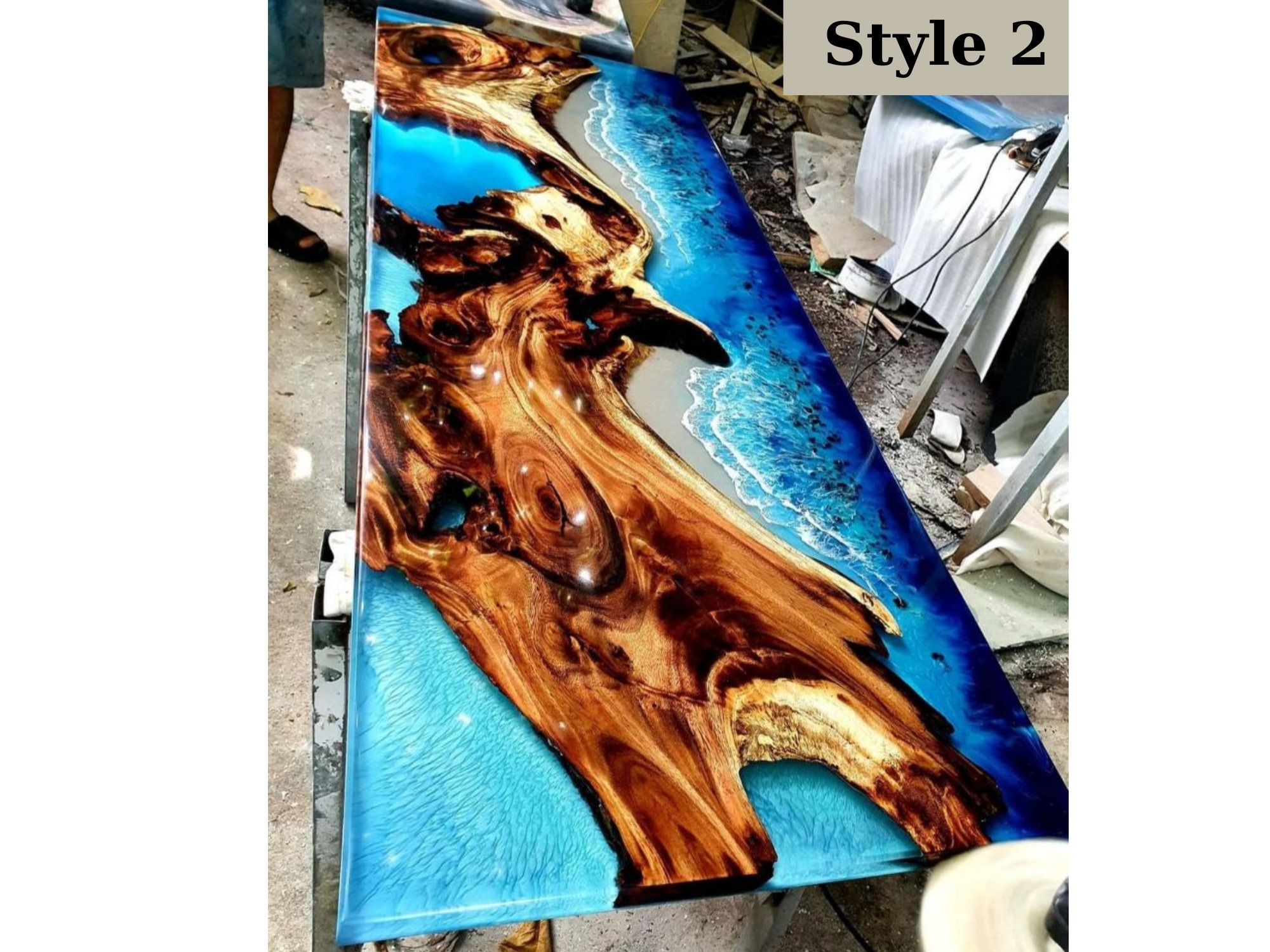 Customize Stream Resin Epoxy Table, Handmade Design Blue Epoxy Dining