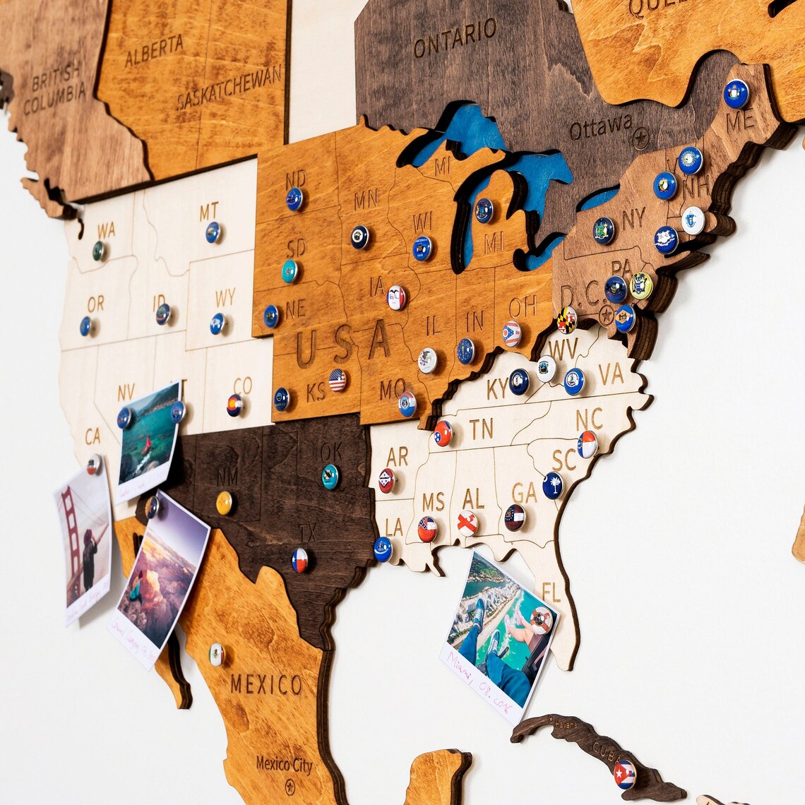 World Map Wall Art Wood Map, World Map Push Pin Wooden Wall Map Decor