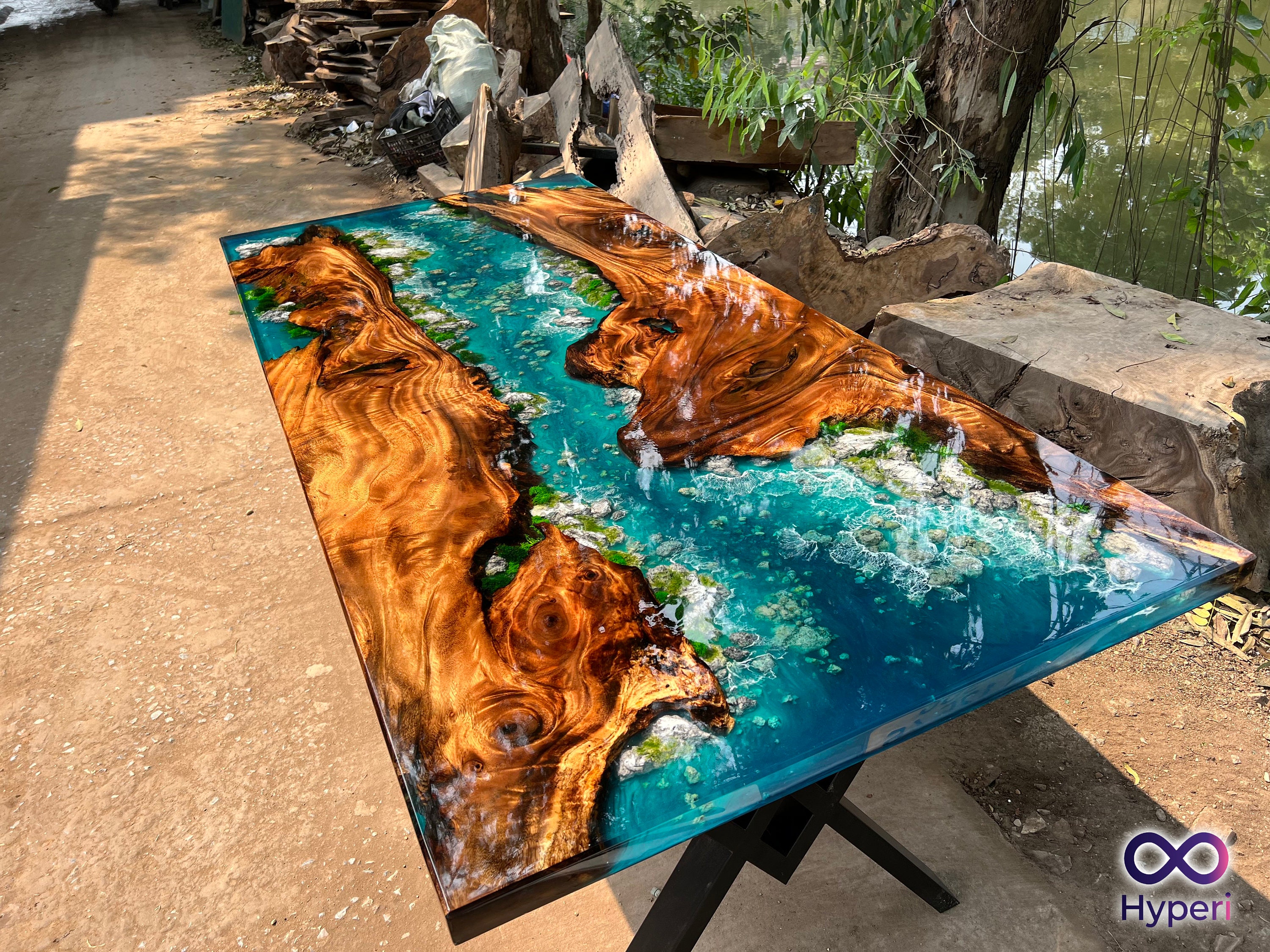 Personalized Spectacular Scenery Epoxy Resin Table, Custom Live Edge Epoxy Resin Dining Table ...