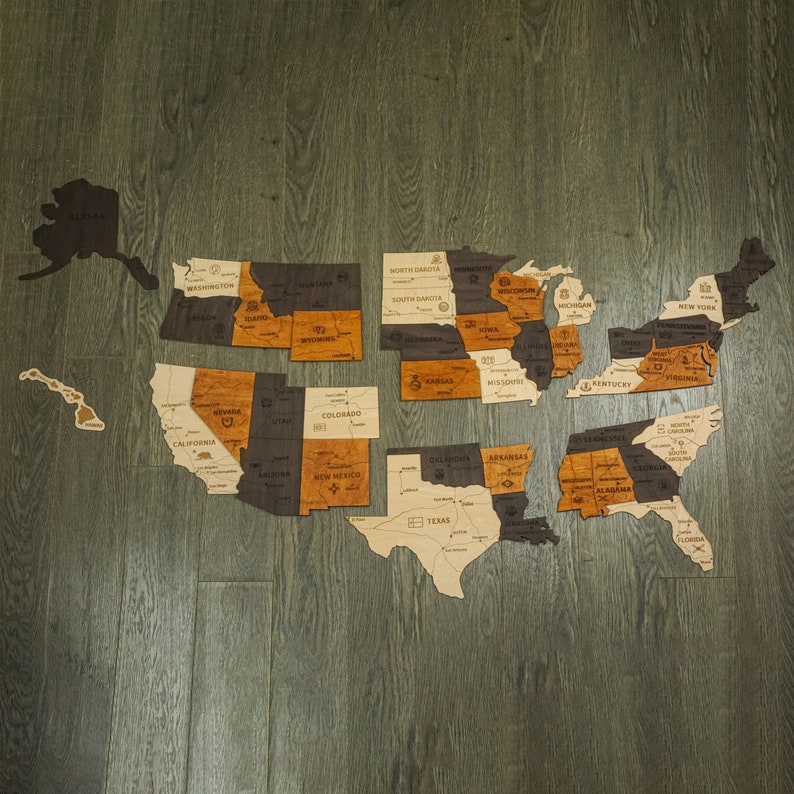 Wood US Map, Wooden Travel Map, Push Pin Map, Travel Decor, United States Map Wall Decor, Wooden