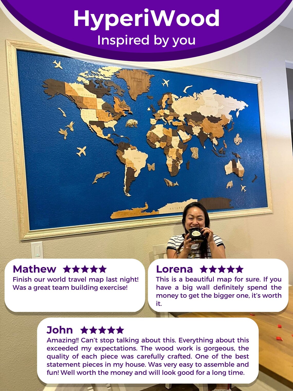 World Map Wall Art Home Wall Decor 5th Anniversary Gift Etsy