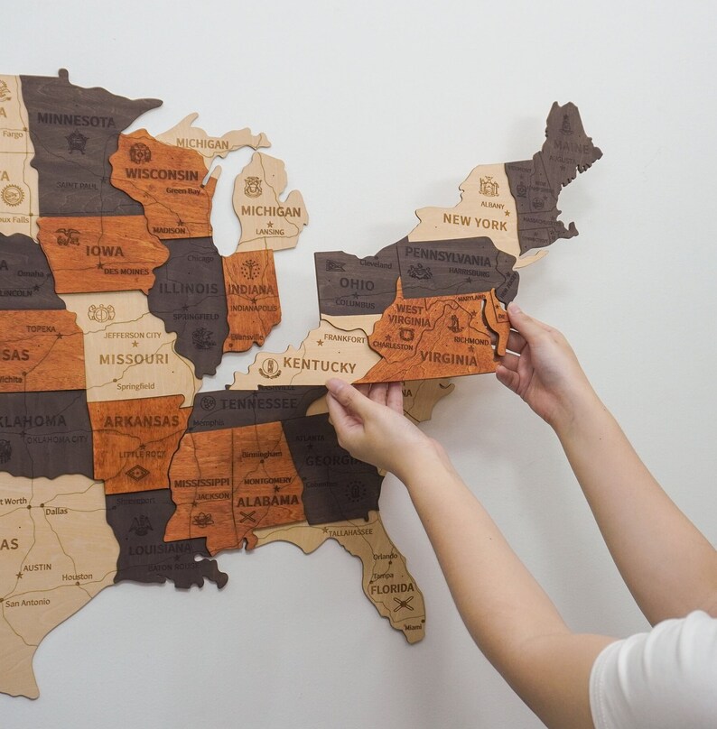 Wood US Map, Wooden Travel Map, Push Pin Map, Travel Decor, United States Map Wall Decor, Wooden