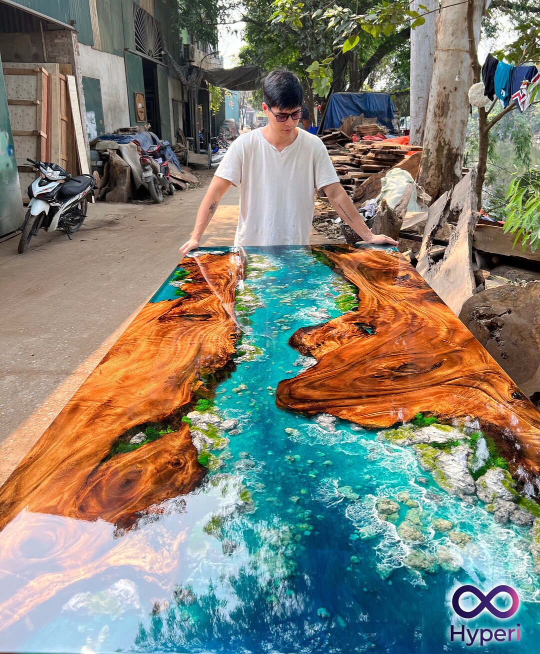 Personalized Spectacular Scenery Epoxy Resin Table, Custom Live Edge Epoxy Resin Dining Table ...