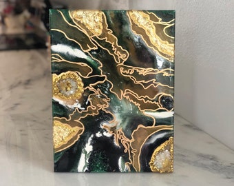 Green Gold Marble Midcentury Inspired  3D Geode Painting