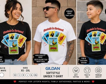 Revisale La Cartaaaa Lotería Shirt | Funny Mexican Party Shirt | Hispanic Family Game Night Tee | Gildan Softstyle Unisex T-Shirt | Black or