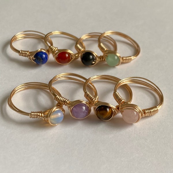 Crystal Bead Ring, Wire Wrapped Crystal Bead Ring, Crystal Ring, Gold Wire Wrapped Ring, Wire Wrapped Gemstone Ring,Crystal Gem Ring
