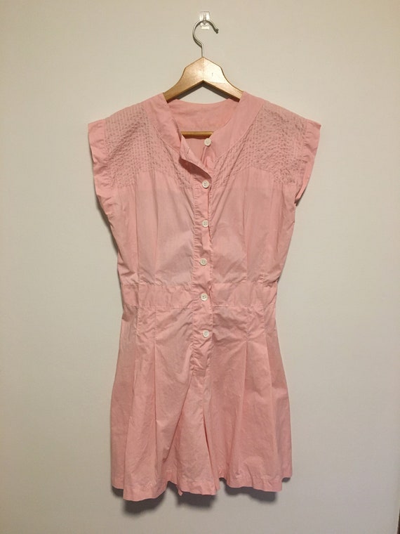 Vintage 1950s pastel pink button up pleated romper