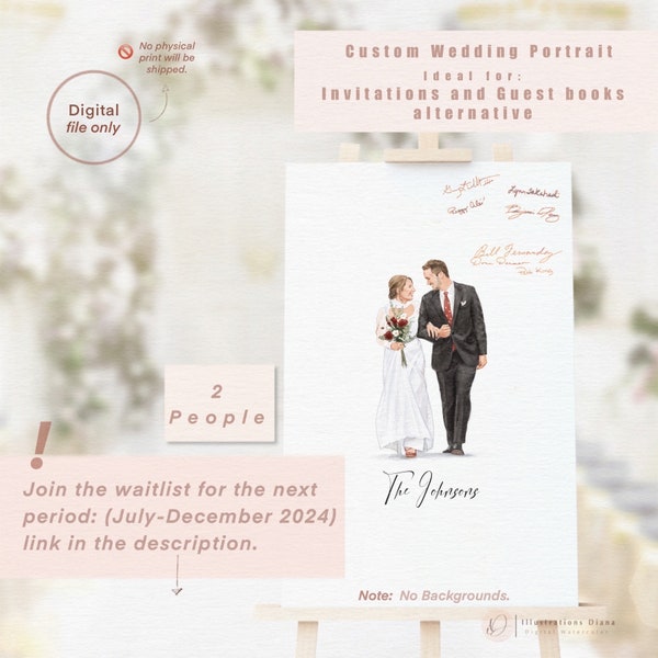 Custom Wedding Portrait. (2 people) (invitations, guest book alternative) (couple wedding) (personalized portrait)