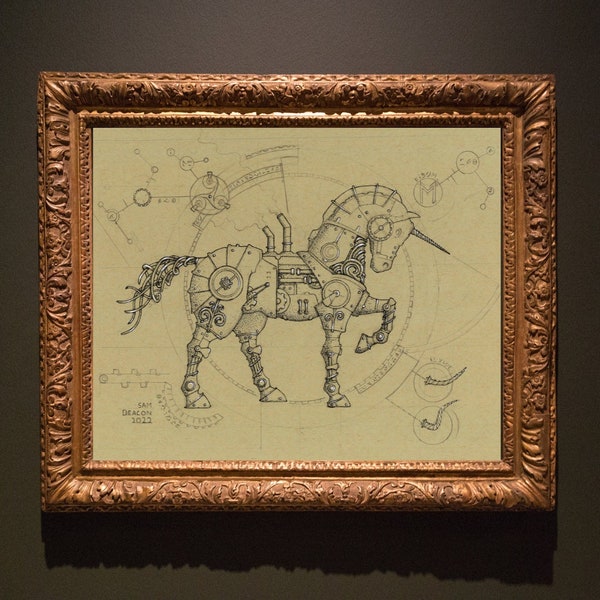 Steampunk Unicorn | Digital Download, unicorn art print, unicorn design, fantasy creature design, steampunk animals, steampunk art