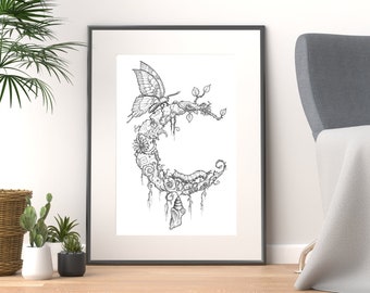 Butterfly Moon | Digital Download, Butterfly Print, Butterfly Gifts, Moon Art Print, Nature Print, Nature Wall Art, Nature Gifts Art