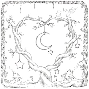 Árvore do Amor | Download Digital | Cartão de Dia dos Namorados para ela ou ele Arte de desenho de tinta de fantasia, Árvore de Fantasia, história de amor de conto de fadas, qualquer gênero