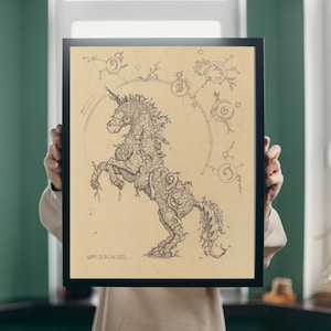 Unithorn | Digital Download, fantasy art print, nature spirit, horse design, unicorn artwork, unicorn art, ink drawing, ink art