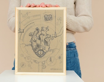 Steampunk Heart | Digital Download, steampunk art, tattoo design, heart design, heart drawing, mechanical themed, ink heart, clockwork art