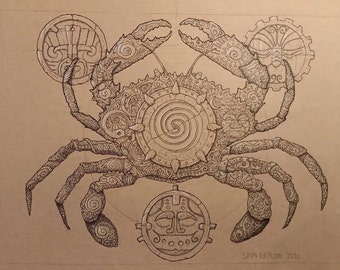 Tribal Crab | Original Artwork, Polynesian art, tribal artwork prints, tribal design, crab art, crab design, sealife art, ink illustration