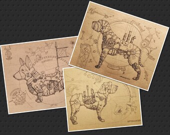 STEAMPUNK DOGS BUNDLE - Corgi, Bullmastiff and Aussiedoodle designs