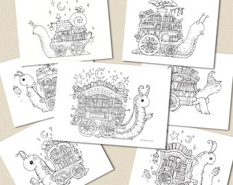 Bookworm Trader MEGA BUNDLE | Digital download bundle, colouring pages, snail design, tortoise art, ink illustrations by Sam Deacon Art