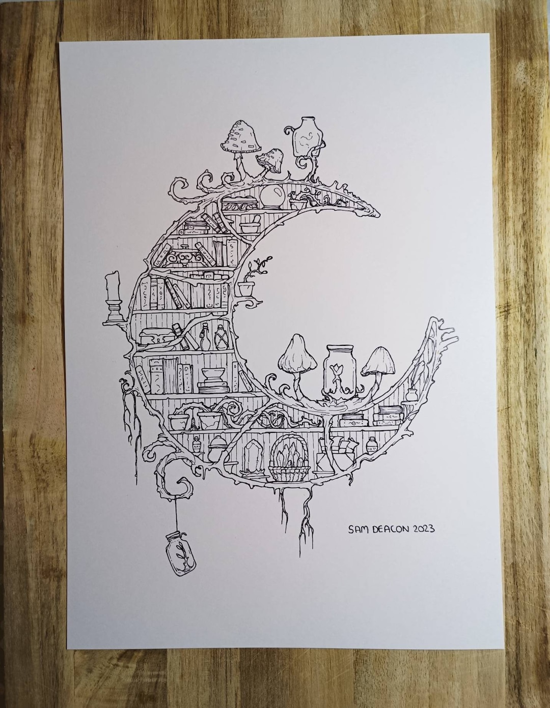 Moon Library A4 Print Free Colouring Page Fantasy Art - Etsy