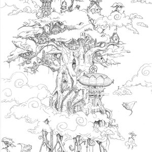Sky Frontier | A4 Print | Fantasy steampunk ink drawing