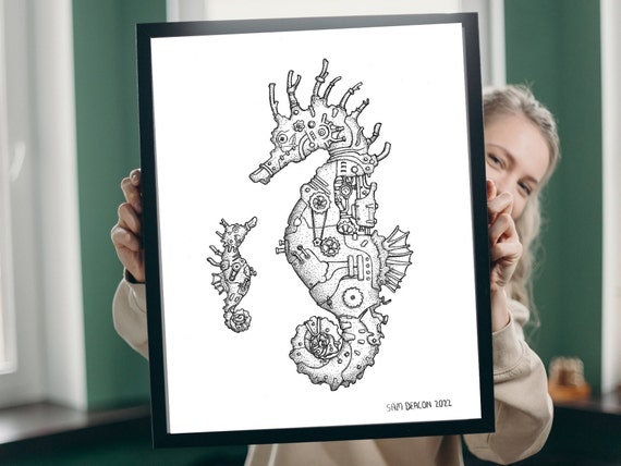 Steampunk Seahorse | Digital Download, Steampunk Art Print