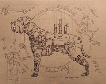 Chien Bullmastiff steampunk | Impression A4, impressions d'art steampunk, animaux steampunk, design steampunk, impressions d'art de chien, impressions d'art animalier steampunk