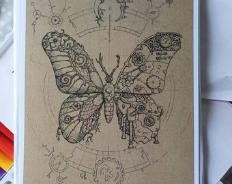 Dreampunk Butterfly | A4 Print, steampunk art prints, butterfly design print, fantasy art, ink illustration, steampunk insect art