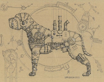 Steampunk Bullmastiff | Digital Download, Steampunk Animals, Dog art, Bullmastiff artwork, Steampunk Art Prints, Ink Drawings, Ink Design