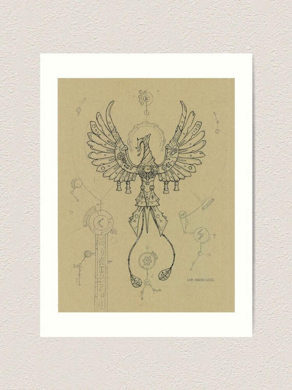 Steampunk Phoenix | Digital Download, Phoenix Artwork, steampunk design, fantasy ink illustration, ink drawing, steampunk animals