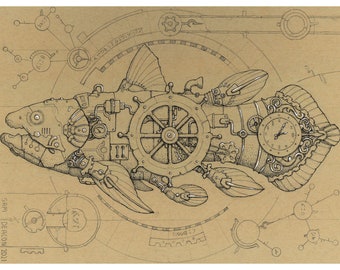 スチームパンクな魚 | デジタルダウンロード、スチームパンクアート