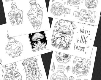 Potions Drawing BUNDLE Digital Art Prints or Colouring page