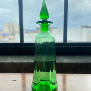Vintage Empoli Genie-flessenkaraf groen glas met stop Handgeblazen ZELDZAME FLES 14"
