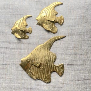 Vintage Set of 3 Brass Angel Fish Wall Hanging Art - Tropical / Nautical / Beach House Decor / Maritime Sculpture /Ocean Theme Antique