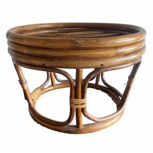 VINTAGE Bamboo Bentwood Rattan Round Ottoman Foot Stool Plant Stand Boho MCM