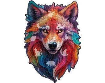 Colorful Wolf Puzzle: 23" Wooden Jigsaw with 307 Pieces
