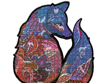 Nature Fox Wooden Puzzle - Laser Cut Animal Totem, 23 Inches