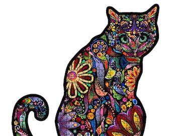 Rompecabezas de tótem de gato - Rompecabezas de madera colorido, 23 pulgadas