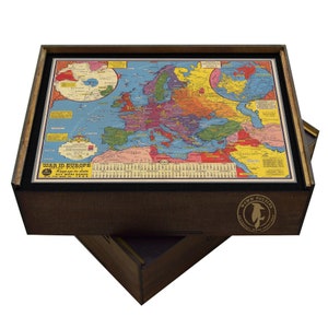 Mapa antiguo de Europa de la Segunda Guerra Mundial de 1944: rompecabezas de madera artesanal