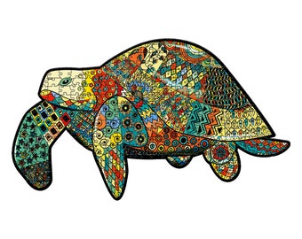 Animal Totem Puzzle: Colorful Turtle Design - Wooden Jigsaw