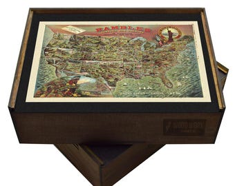 USA Map Puzzle: Vintage Wooden Jigsaw (Educational, 300-1000 pcs)