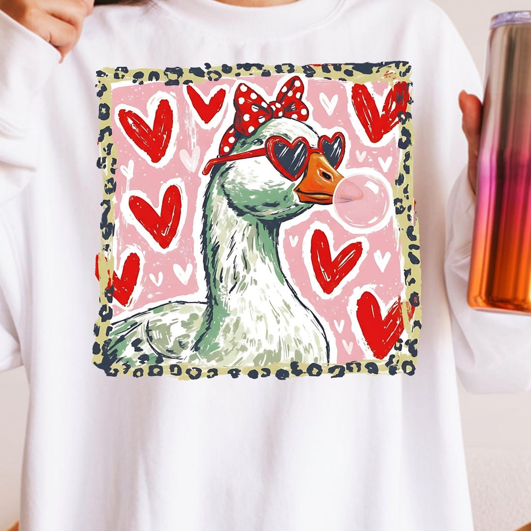 Retro Valentine Goose PNG, Bubblegum Goose Design, Leopard Print DTF ...
