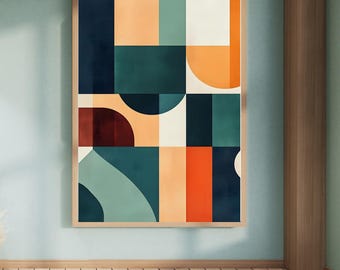 Retro Abstract Art Print Colorful Living Room Wall Art (Digital Download)