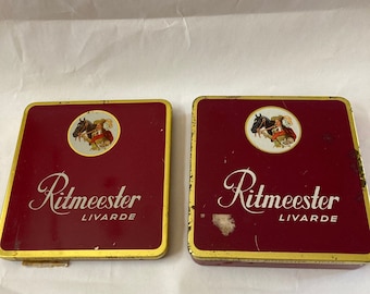Ritmeester vintage cigarette tins, Holland graphic horse and nobleman
