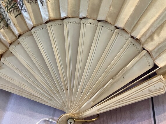 gorgeous antique fan - made of silk and feathers … - image 3