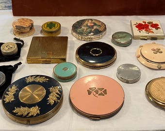 Vintage powder compacts from various estates- unique styles, rouge,