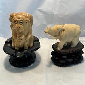 Vintage Japanese Okimono/netsuke figurines- monkey and elephant