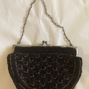 Small vintage black beaded evening bag