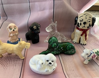 vintage/antique dog figurines- mcm, porcelain, glass, plastic! terrier, Scottie’s