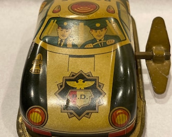 MS269 Vintage Blue Racer Car Retro Clockwork Wind Up Tin Toy w/Box 