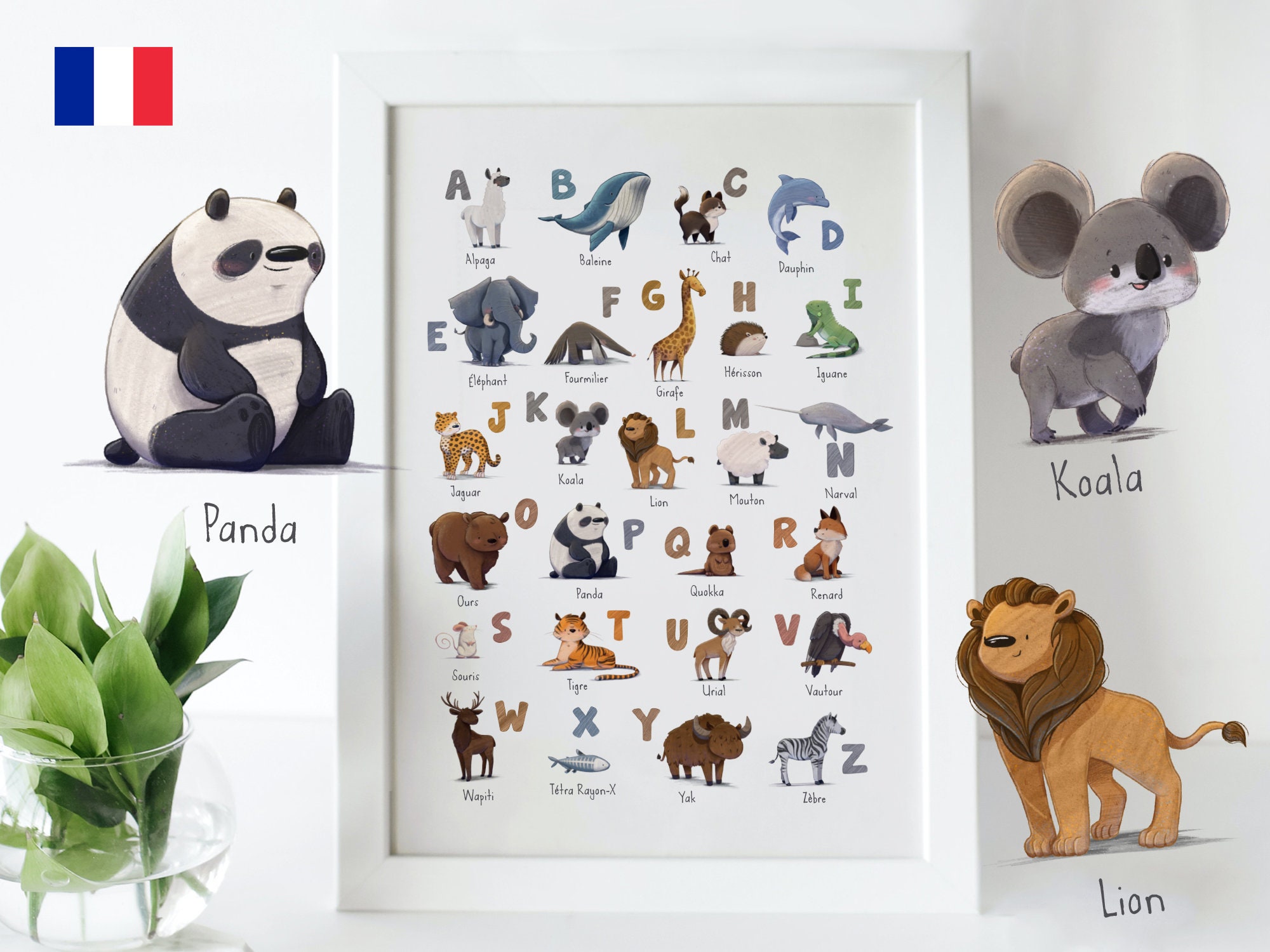 Abc Animals Printable Posters Francais Alphabet Wall Etsy