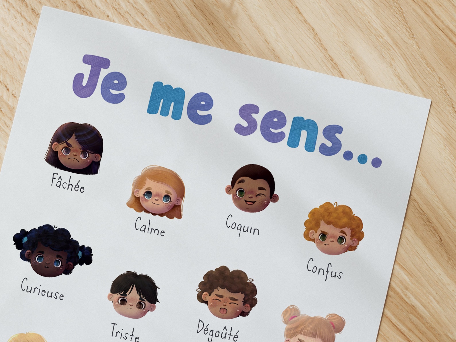 Je Me Sens Printable Emotions Poster français Feelings Counseling School Children ASD Kids